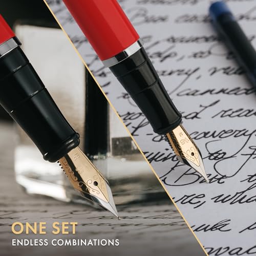 Wordsworth & Black Fountain Pen Gift Set, Medium & Extra Fine Nib, Red - color: Red Chrome