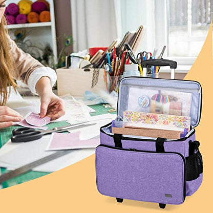 Yarwo Upgraded Rolling Craft Bag with Detachable Trolley and Multi-Pockets - color: Purple