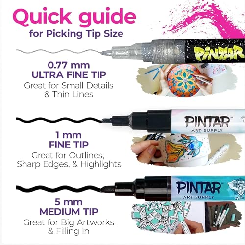 PINTAR Glitter Acrylic Paint Pens, 14 Pack Extra Fine 0.7mm Tip — Sparkle Multi‑Surface Paint Markers for Rock Painting, Glass, Ceramic, Wood, Leather, Fabric, Paper - style: Glitter (Pack of 14)