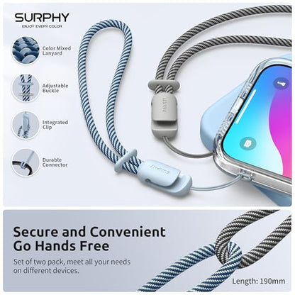 SURPHY 2 Pack Phone Lanyard, Phone Wrist Strap for Case, Camera Wrist Strap - color: Cloud Blue & Gray