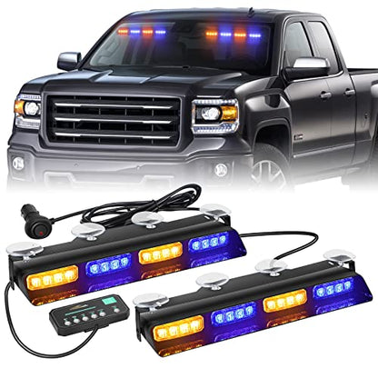 XRIDONSEN 2 in 1 2x 14 inch Strobe Light Bar - color: Amber/Blue