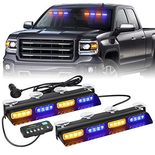 XRIDONSEN 2 in 1 2x 14 inch Strobe Light Bar - color: Amber/Blue