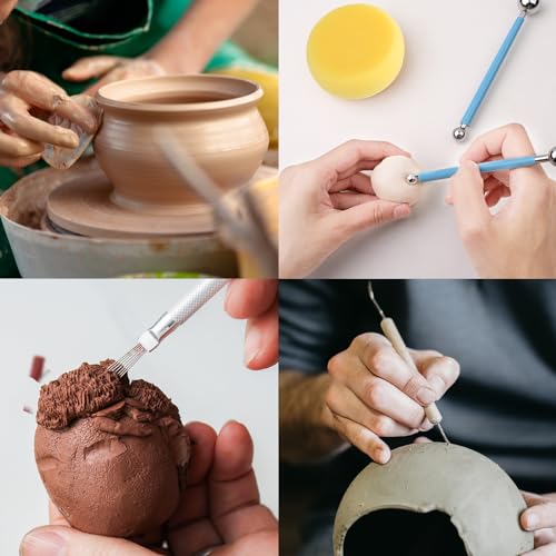 Blisstime 18PCS Clay Sculpting Tools, Basic Clay Pottery Carving Tool Kit with Wooden Handles and Tool Bag - color: Burlywood