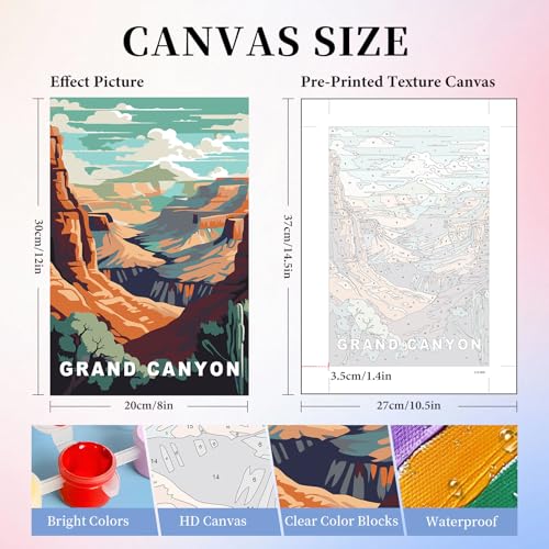 6 Pack Paint by Numbers Kit for Adults, National Parks Canvas Painting Set - color: Park-2