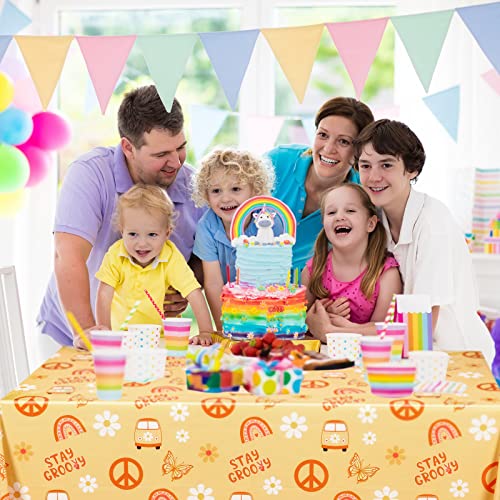 Tegeme 4 Pack Groovy Hippie Tablecloths for Theme Party, 54 x 108 Inch - size: 54 x 108 Inch