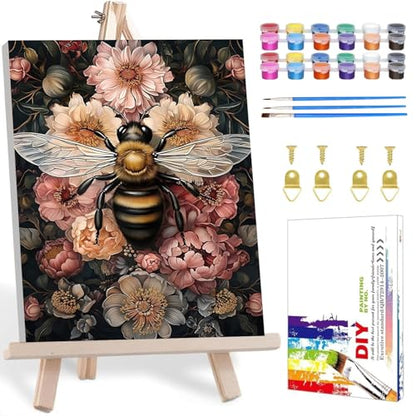 Framed Paint by Numbers Kit for Adults with Wooden Easel, Bee, 16x20 inch - color: BEE
