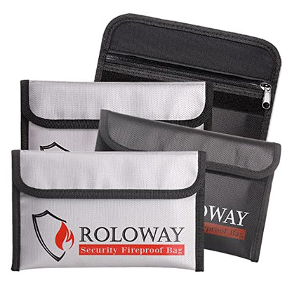 ROLOWAY Small Fireproof Bag (5 x 8 inches), Non-Itchy Fireproof Money Bag, 4-Pack