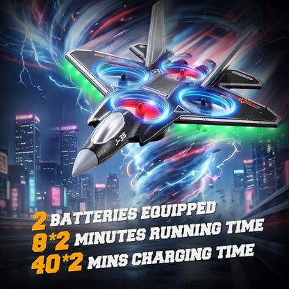 BEZGAR RC Fighter Jet Toy, RC Plane with LED Lights & 360° Flip, Sliver - color: Silver