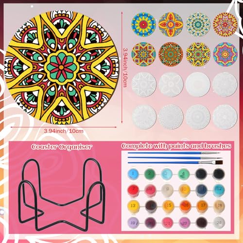 Reallnaive 8 Pcs Mandala Paint by Numbers Kit for Adults Wooden Coasters - style: Mandala