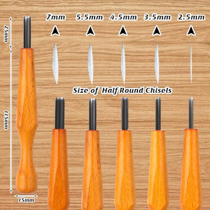 WILLBOND 5 Pcs Linoleum Carving Tool Set Wood Handle Linocut,Round - style: Round
