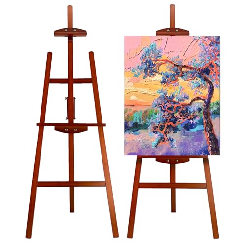 Adjustable Walnut Pine Wooden Painting Easel, Art Easel Stand - color: Walnut