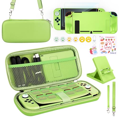 Younik Switch Accessories Bundle, 17 in 1 Green Switch Accessories Kit for Girls Include Switch Carrying Case, Adjustable Stand, Protective Case for Switch Console & J-Con - color: Green, size: For Switch(2017)