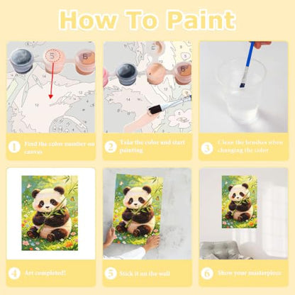 HITO Panda Paint by Numbers Kit for Kids with Frame Easel 8x12 inch - color: Panda with Bamboo