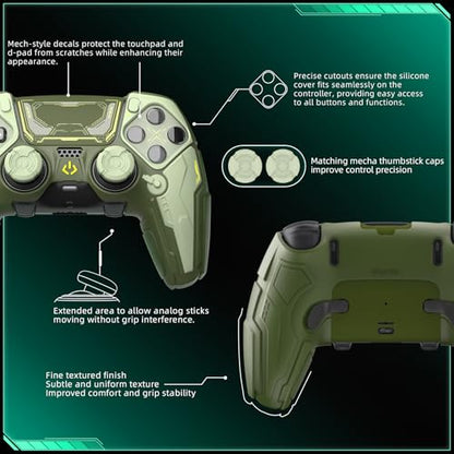 PlayVital for ps5 Edge Controller Silicone Cover Skin - Stellar Mecha Anti-slip Grip Protector for ps5 Edge Controller with Joystick Cap & Sticker, Shockproof Case - Army Green & Sage Green - color: Army Green & Sage Green