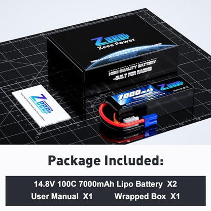 Zeee 4S Lipo Battery 7000mAh 14.8V 100C with EC5 Connector (2 Pack)