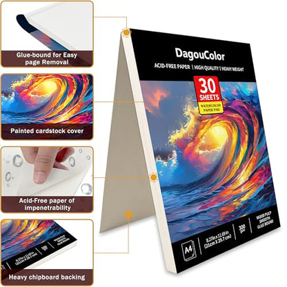 DagouColor Watercolor Paper Pad, 30 Sheets - Ocean Blue, A4, 2 Pack - color: Ocean Blue