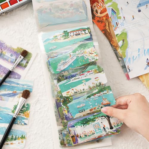 Summer Scenery Sticker Book, PET & Washi Stickers for Journaling - color: Blue-ocean Sunshine