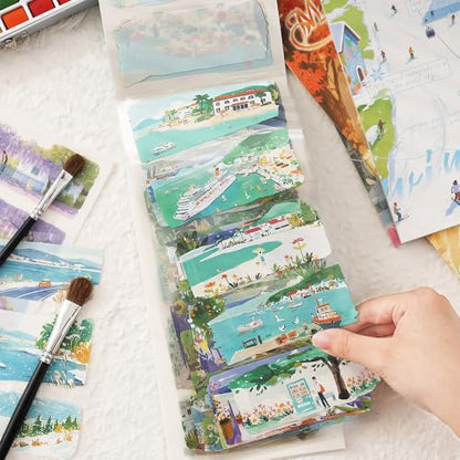 Summer Scenery Sticker Book, PET & Washi Stickers for Journaling - color: Blue-ocean Sunshine