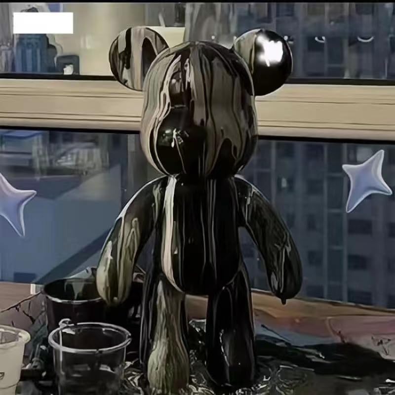 DIY Fluid Bear + Bear Keychain Figure, Marble Bear Painting Kit for Creative Pouring Art (Black+White+Gold, 9 inch) - color: Black+white+gold