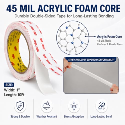 Double Sided Tape Heavy Duty 1''×10Ft 4950 White, 1.1mm Thick Wall Tape - size: 1''×10Ft
