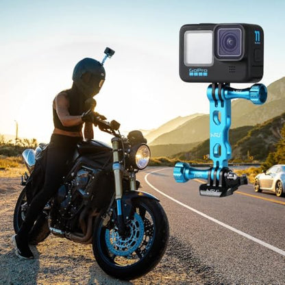 HSU Aluminum Alloy Extension Arm Kit Metal Pole Mount Helmet Stick (7 Pcs) - color: Blue