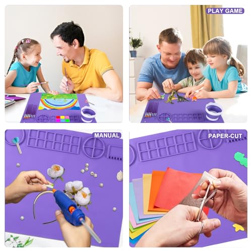 DIYDEC Silicone Art Mat 20x16 Inch - Large Silicone Painting Mat with Detachable Cup, 10 Painting Brushes, 5 Sponge Brushes - Kids & Adult DIY Accessories (Purple) - color: Purple