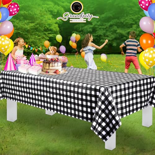 Grandipity Plastic Table Cloth Disposable 12 Pack 54” x 108” Rectangle - color: Black Gingham, size: 54in. x 108in. Rectangle