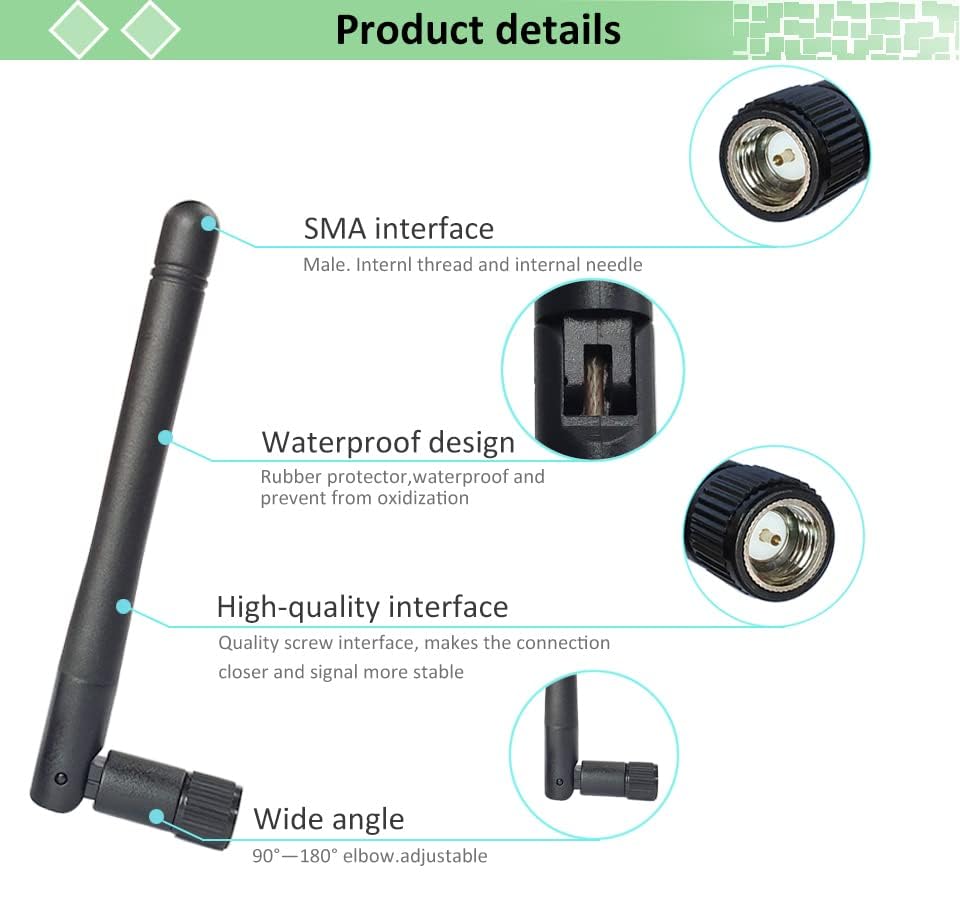 2.4GHz WiFi Antenna 3dBi SMA Male for Router, IP Camera, 2 Pack