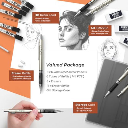 Nicpro 0.7 mm Art Mechanical Pencils Set in Storage Case, 6 PCS - style: 6 Pack (0.7mm)