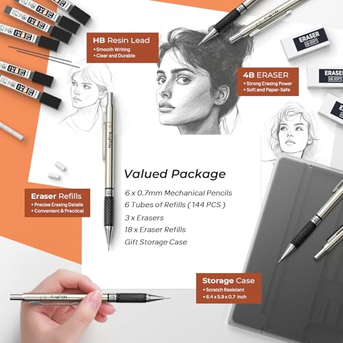 Nicpro 0.7 mm Art Mechanical Pencils Set in Storage Case, 6 PCS - style: 6 Pack (0.7mm)