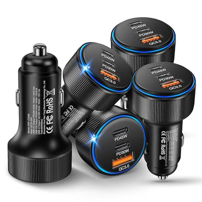 5-Pack USB C Car Charger,93W 3-Port PD3.0 Cigarette Lighter USB Charger - color: 5-Pack Black