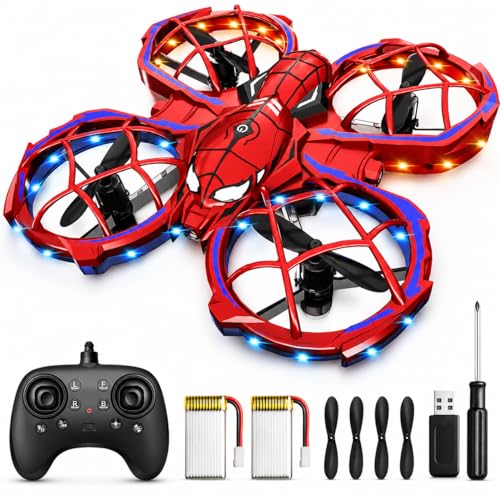 Spider Mini Drone for Kids, RC drone with LED Lights, Indoor & Outdoor Flying Toy for 8-12 Years Old Boys, 3 Speeds Mode, 360° Flips, Auto Hovering, Headless Mode, Birthday Gifts for kids Ages 3+