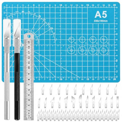 Precision hobby knife set, Craft Knife Blades Angles Steel Ruler - color: Blue