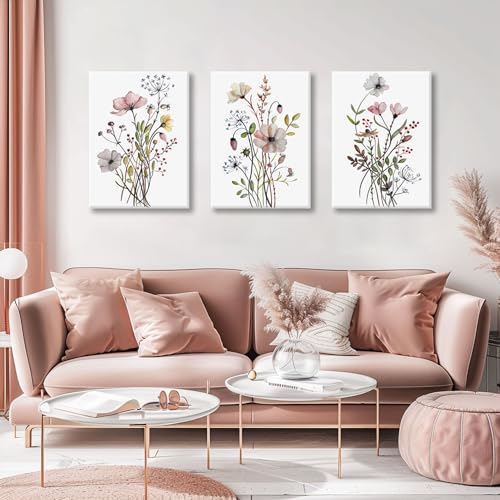 Bwodke Pink Floral Canvas Wall Art Set of 3, 16x24 inch - color: Simple flower, size: 16"x24" Canvas