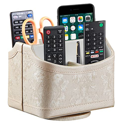 PU Leather 360° Rotatable Remote Control Holder,Nightstand TV Remote Caddy - color: 1 A Embroidery Flower