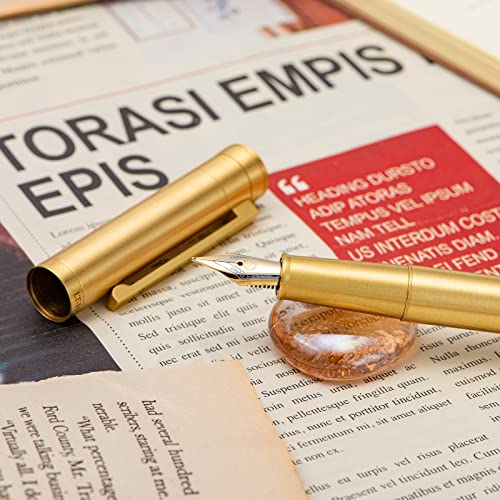 Hongdian Solid Brass Fountain Pen Medium Nib Classic Design Smooth Writing Copper Pen with Ink Refill Converter and Pen Box Set - color: Brass, style: Medium Point