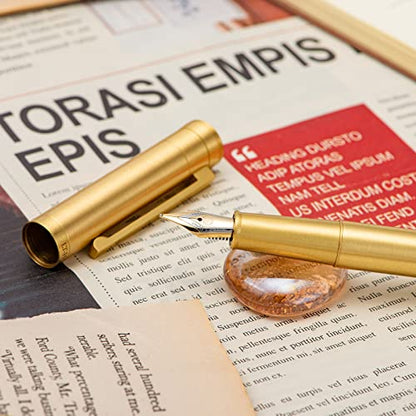 Hongdian Solid Brass Fountain Pen Medium Nib Classic Design Smooth Writing Copper Pen with Ink Refill Converter and Pen Box Set - color: Brass, style: Medium Point