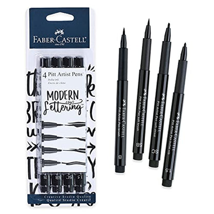Faber-Castell Black Modern Lettering Pitt Artist Pen Set, 4 Count - style: Black Lettering