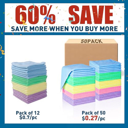 TEAWOO Microfiber Cleaning Cloths-50 Pack, Microfiber Towels Bulk - color: 5 Colors, size: 50 Pack