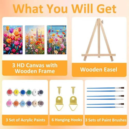Ekuxom 3Pack Flowers Paint by Numbers Kit for Adults with Frame-Wooden Ease - color: 3Pack Flowers