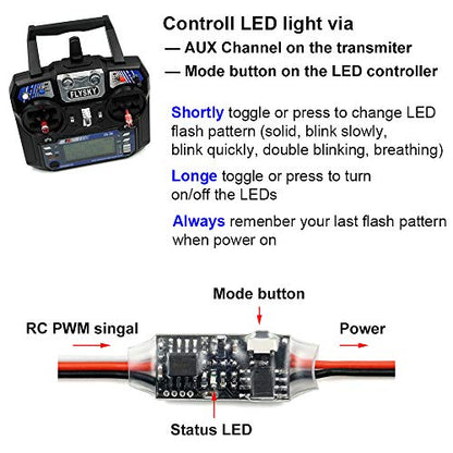 Remote Controlled LED Light Strip for RC Fixed Wing Airplane Flying Wing Plane AR Wing Drone Model Car Truck - size: 50 cm