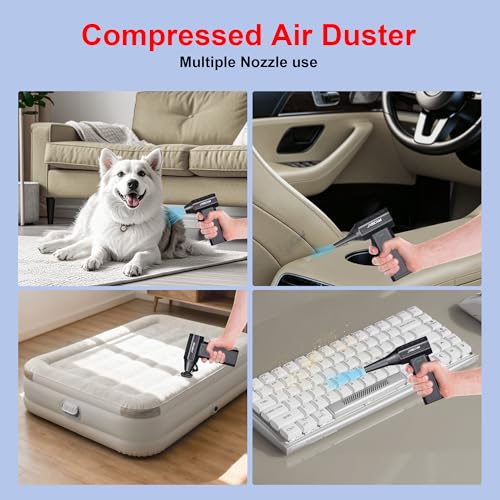 Compressed Air Duster&Vacuum Cleaner, 3-in-1 150000RPM Cordless Air Blower