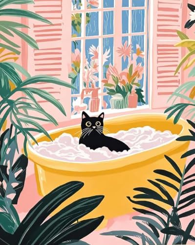 ZeeLionArt Diamond Art Kit, Black Cat Bathing Animal, 12 x 16 Inch - color: DP04490