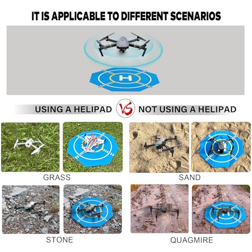 Drone Landing Pad Portable Foldable with Night Vision,20in Double-Sided Waterproof Helipad for DJI Mavic 3/Mini 4K/Air 3S/Neo/Flip/Avata 2 RC Drones Helicopter, Drone Landing Pad Accessories - color: 20in-blue