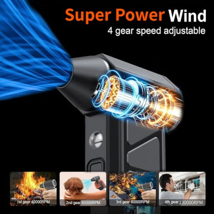 Compressed Air Duster -Turbo Fan,130000RPM Cordless Electric Air Blower
