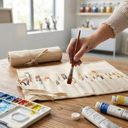 Liquidraw 30 Pocket Roll-Up Canvas Paint Brush Holder, 21 x 18in (Natural) - color: Natural