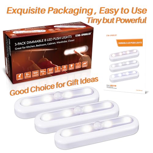 STAR-SPANGLED 7” Dimmable LED Stick on Push Tap Lights AAA Battery, 3 Pack - color: 3 Color Modes & Dimmable, size: 7 inch, Push Control (3 Pack)