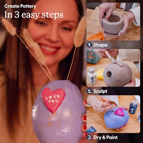 Sculpd Pottery Kit for Adults, Air Dry Clay with Tools, Gloss Glaze - style: Gloss Varnish