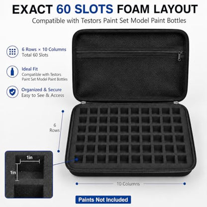 Model Paint Storage Case for Testors, Holds 60 Bottles, Paints Not Included - color: Black
