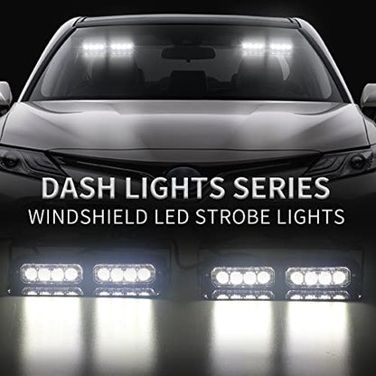 XRIDONSEN 2 in 1 Dash Strobe Lights White 16 LED Windshield Lights - color: White